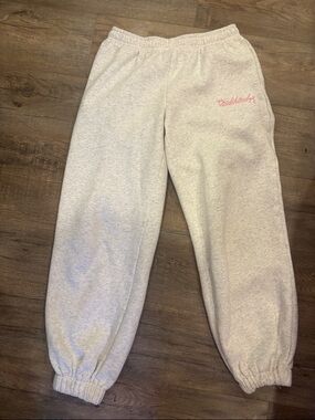 women’s edikted Light Gray Sweatpants with Pink Script Logo